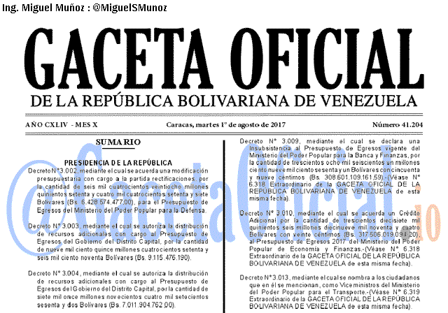 Gaceta Oficial 41204 del 1 agosto 2017