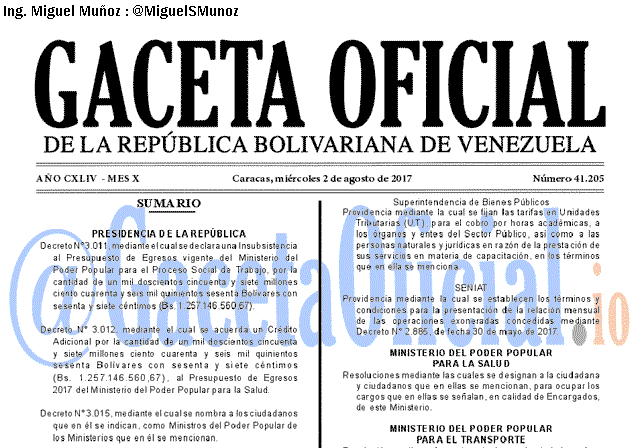 Gaceta Oficial 41205 del 2 agosto 2017