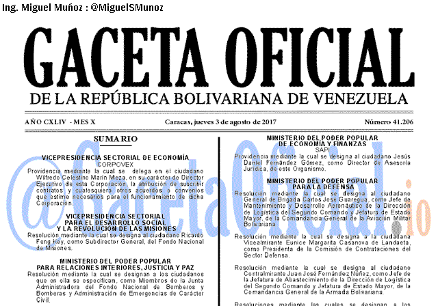 Gaceta Oficial 41206 del 3 agosto 2017