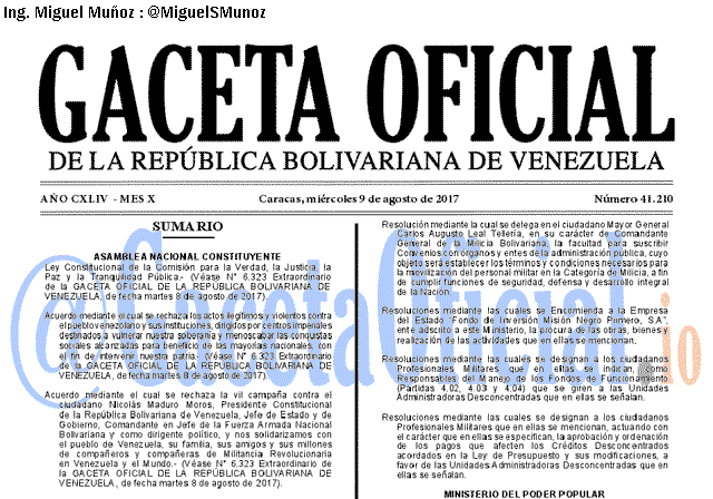 Gaceta Oficial 41210 del 9 agosto 2017 Gaceta Oficial 41210 del 9 agosto 2017