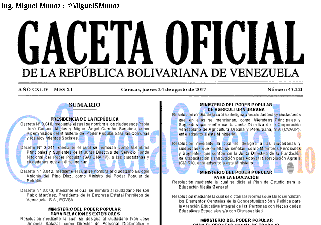 Gaceta Oficial 41221 del 24 agosto 2017