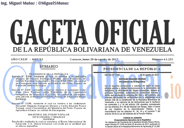 Gaceta Oficial 41223 del 28 agosto 2017