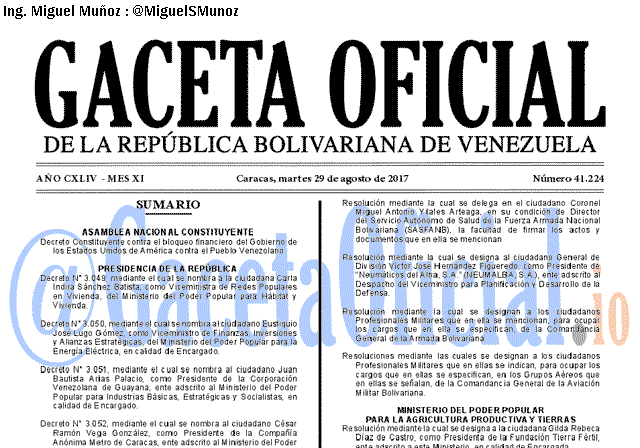 Gaceta Oficial 41224 del 29 agosto 2017