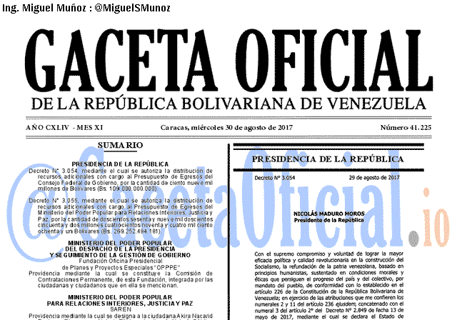 Gaceta Oficial 41225 del 30 agosto 2017