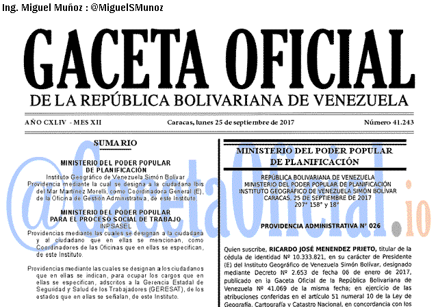 Gaceta Oficial 41243 del 25 septiembre 2017