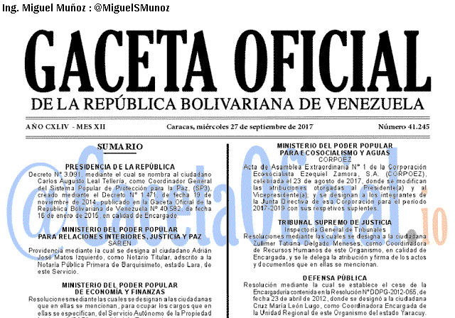 Gaceta Oficial 41245 del 27 septiembre 2017