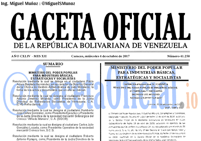 Gaceta Oficial 41250 del 4 octubre 2017