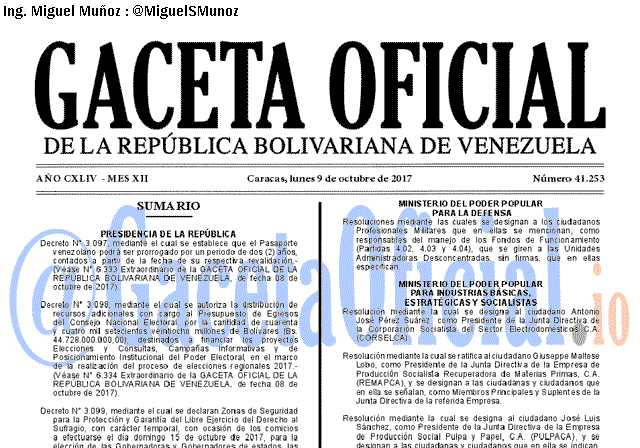 Gaceta Oficial 41253 del 9 octubre 2017