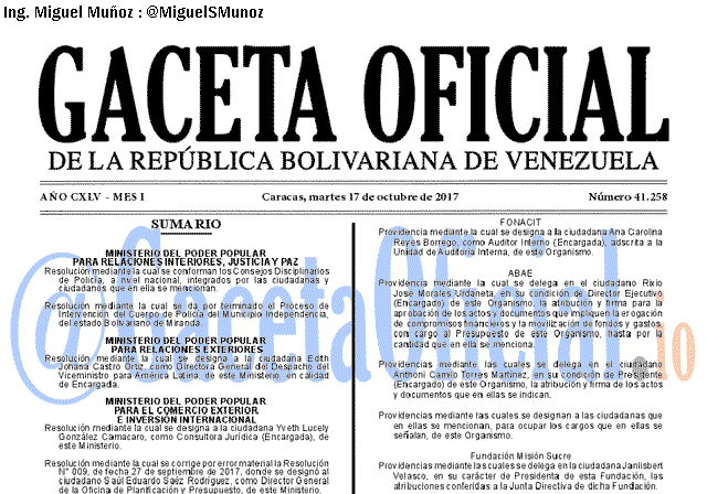 Gaceta Oficial 41258 del 16 octubre 2017