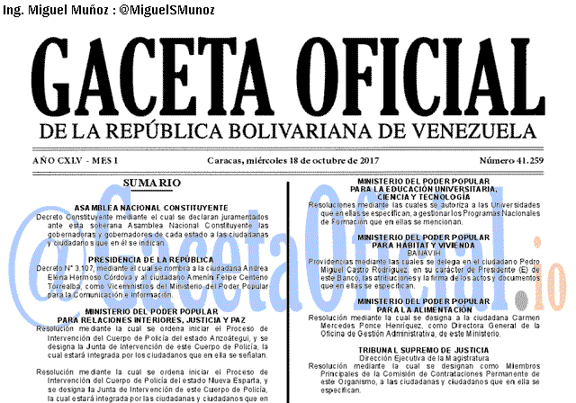Gaceta Oficial 41259 del 18 octubre 2017