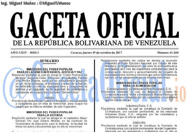 Gaceta Oficial 41260 del 19 octubre 2017