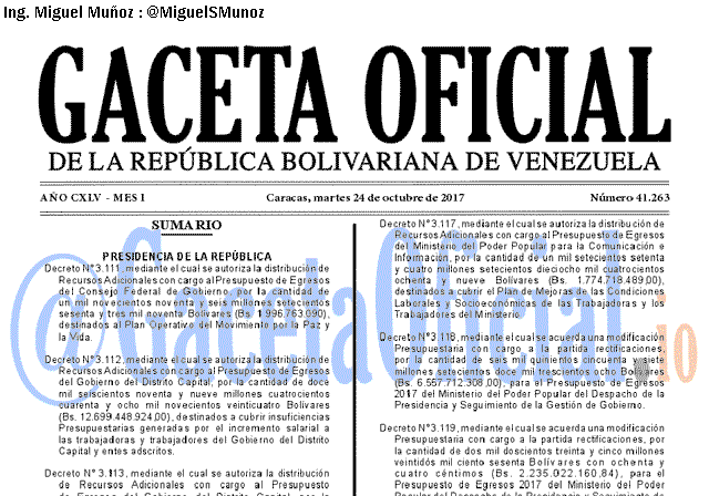 Gaceta Oficial 41263 del 24 octubre 2017