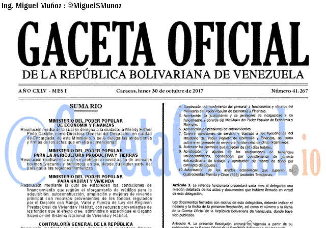 Gaceta Oficial 41267 del 30 octubre 2017