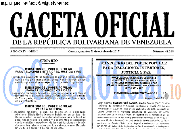 Gaceta Oficial 41268 del 31 octubre 2017