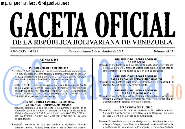 Gaceta Oficial 41271 del 3 noviembre 2017