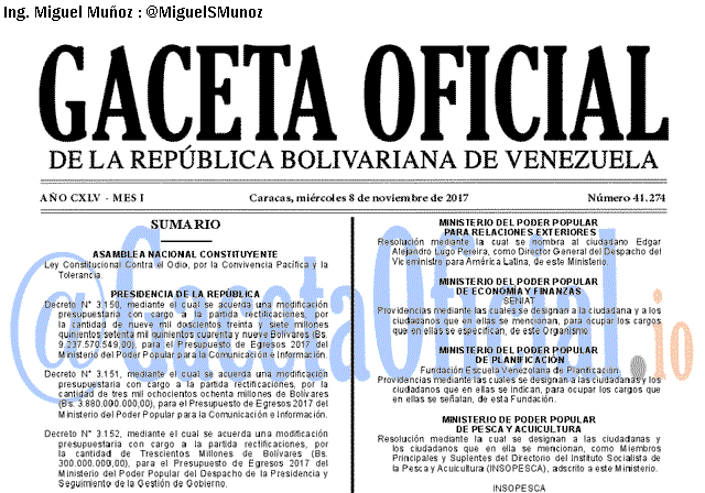Gaceta Oficial 41274 del 8 noviembre 2017