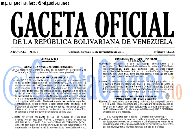 Gaceta Oficial 41276 del 10 noviembre 2017