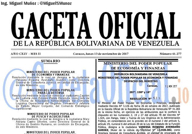 Gaceta Oficial 41277 del 13 noviembre 2017