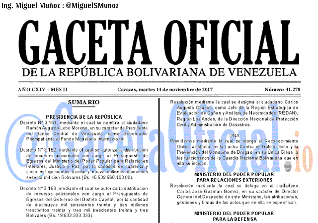 Gaceta Oficial 41278 del 14 noviembre 2017