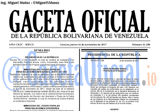 Gaceta Oficial 41280 del 16 noviembre 2017