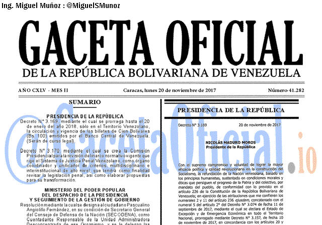 Gaceta Oficial 41282 del 20 noviembre 2017