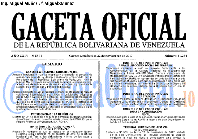 Gaceta Oficial 41284 del 22 noviembre 2017