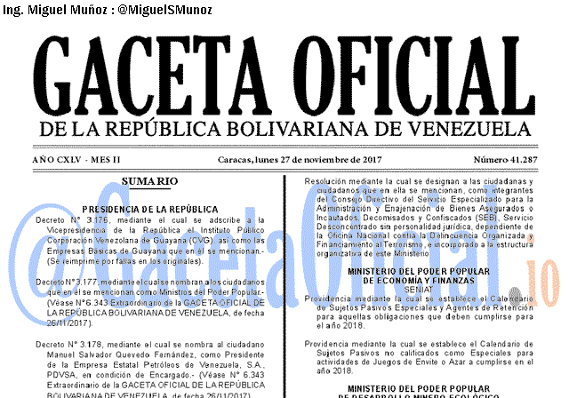 Gaceta Oficial 41287 del 27 noviembre 2017