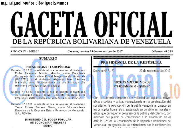 Gaceta Oficial 41288 del 28 noviembre 2017