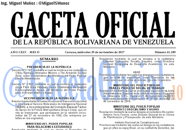Gaceta Oficial 41289 del 29 noviembre 2017