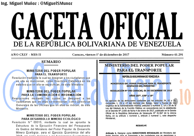 Gaceta Oficial 41291 del 1 diciembre 2017