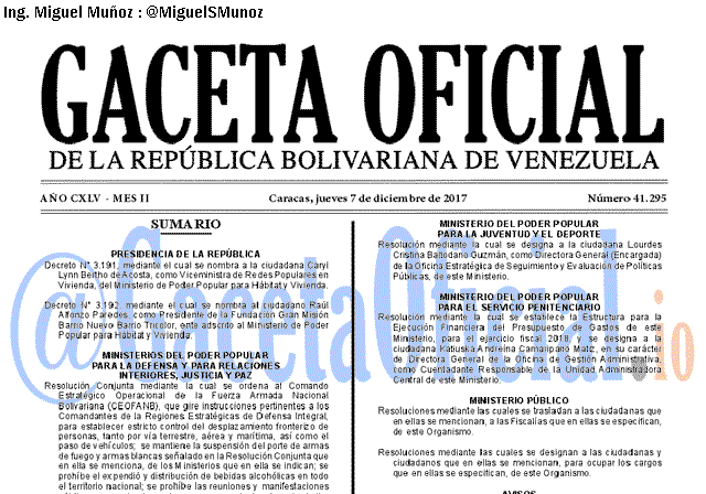 Gaceta Oficial 41295 del 7 diciembre 2017