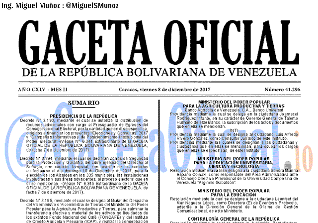Gaceta Oficial 41296 del 8 diciembre 2017