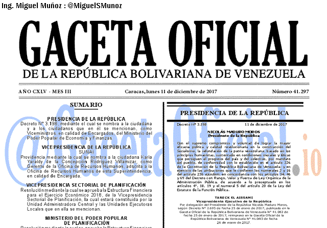 Gaceta Oficial 41297 del 11 diciembre 2017 Gaceta Oficial 41297 del 11 diciembre 2017