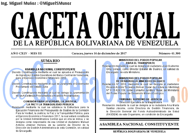 Gaceta Oficial 41300 del 14 diciembre 2017