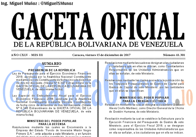 Gaceta Oficial 41301 del 15 diciembre 2017