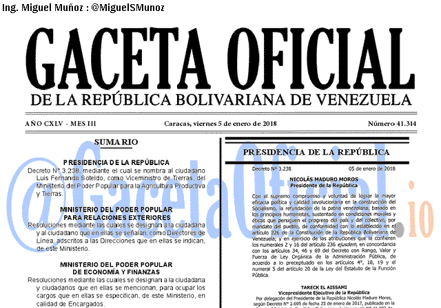 Gaceta Oficial 41314 del 5 enero 2018