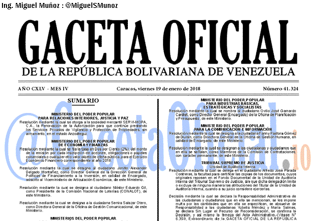 Gaceta Oficial 41324 del 19 enero 2018