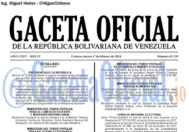 Gaceta Oficial 41333 del 3 Febrero 2018