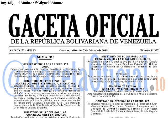 Gaceta Oficial 41337 del 7 Febrero 2018