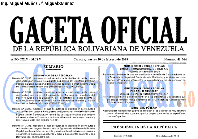 Gaceta Oficial 41344 del 20 Febrero 2018