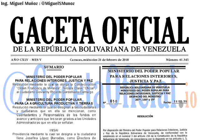Gaceta Oficial 41345 del 21 Febrero 2018