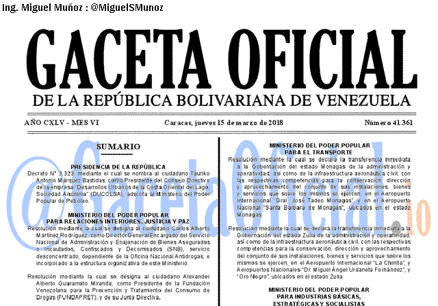 Gaceta Oficial 41361 del 15 marzo 2018