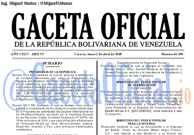 Gaceta Oficial 41368 del 2 abril 2018
