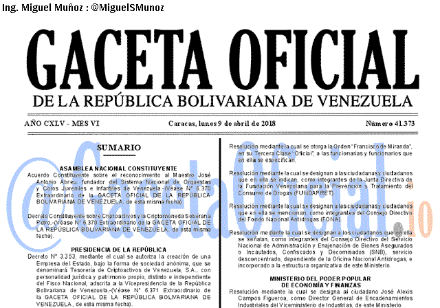 Gaceta Oficial 41373 del 9 abril 2018
