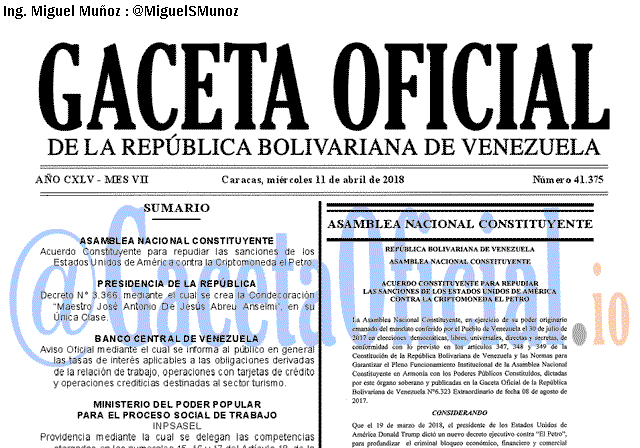 Gaceta Oficial 41375 del 11 abril 2018