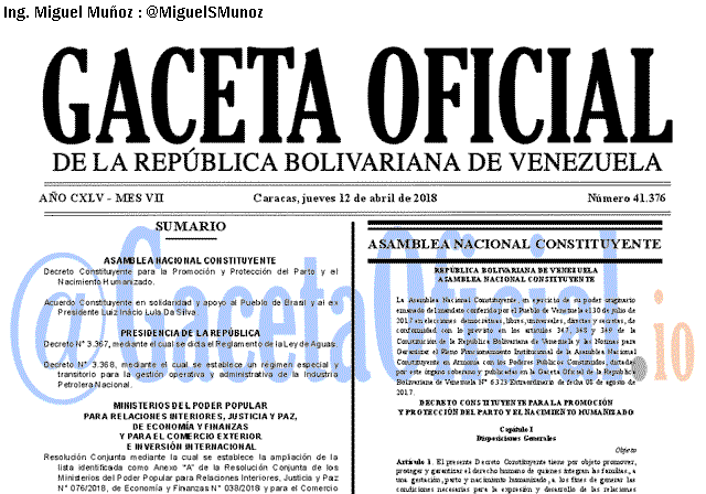 Gaceta Oficial 41376 del 12 abril 2018