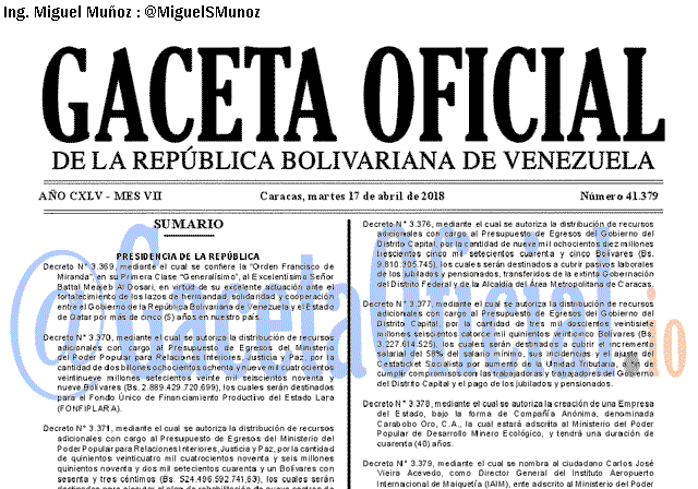 Gaceta Oficial 41379 del 17 abril 2018