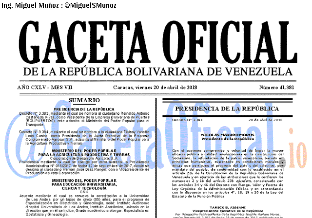 Gaceta Oficial 41381 del 20 abril 2018