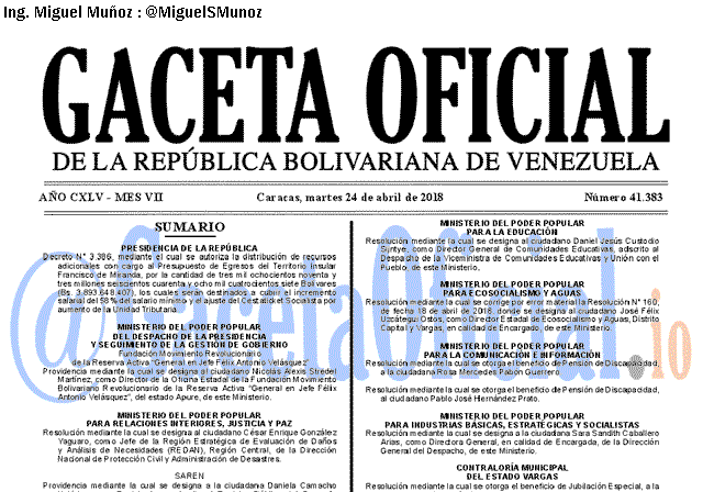 Gaceta Oficial 41383 del 24 abril 2018