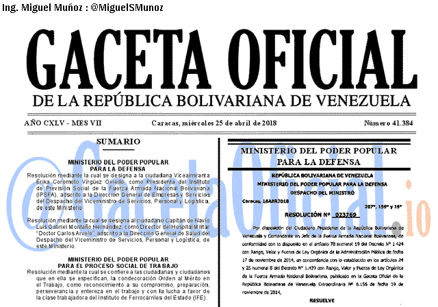 Gaceta Oficial 41384 del 25 abril 2018